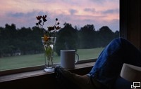 Watching the sun rise from the veranda.